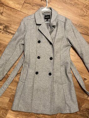 Express Women's Gray Belted Long Winter Pea Coat